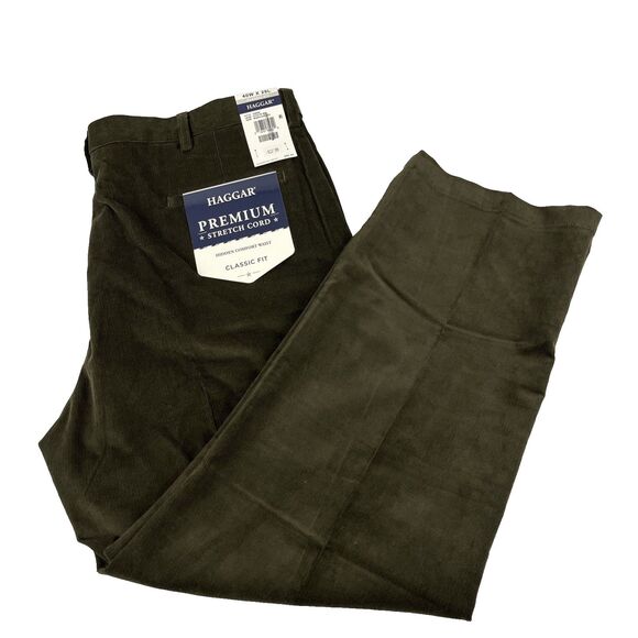 Haggar Premium Stretch Corduroy Pants Men's Size 40x29 Mltry Green Classic Fit - Picture 1 of 8